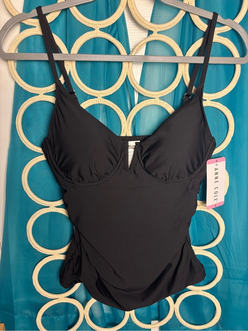 Anne Cole Solid Black Underwire Swim Tankini Top NWT SIZE SMALL